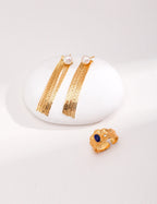 Pearl tassel long earrings