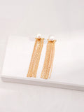Pearl tassel long earrings