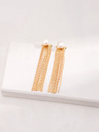 Pearl tassel long earrings
