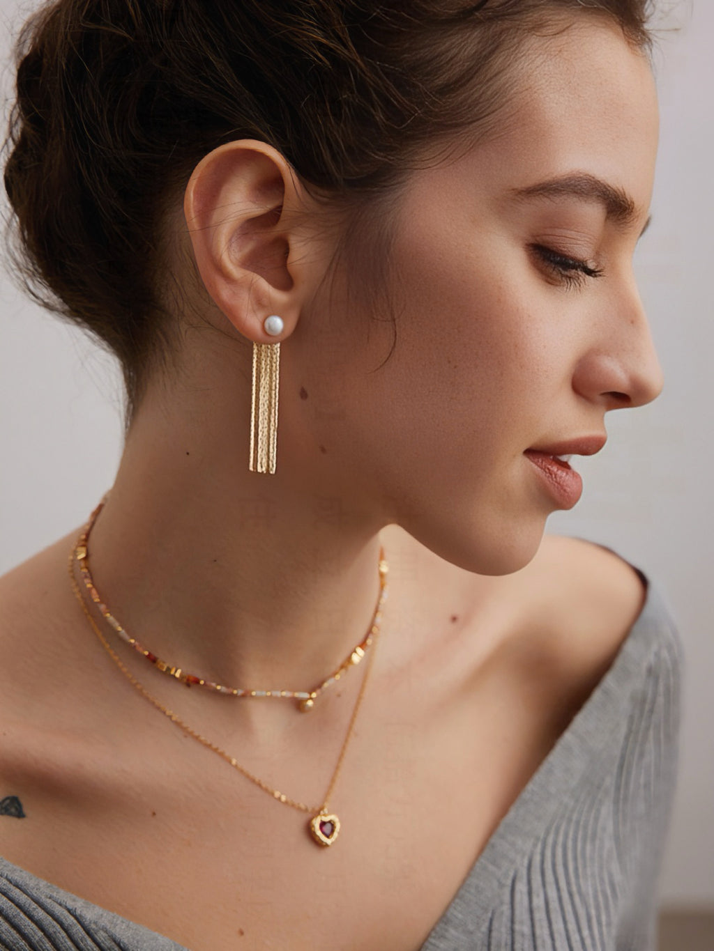 Pearl tassel long earrings