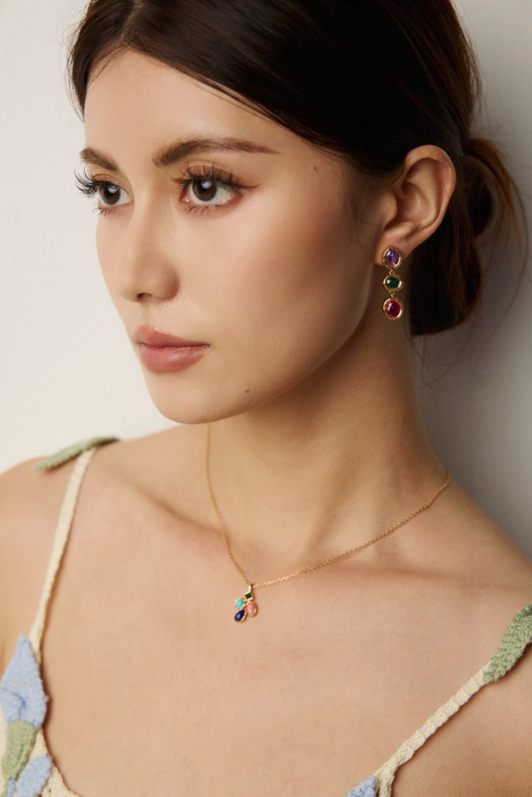 Gemstone bracelet and earrings