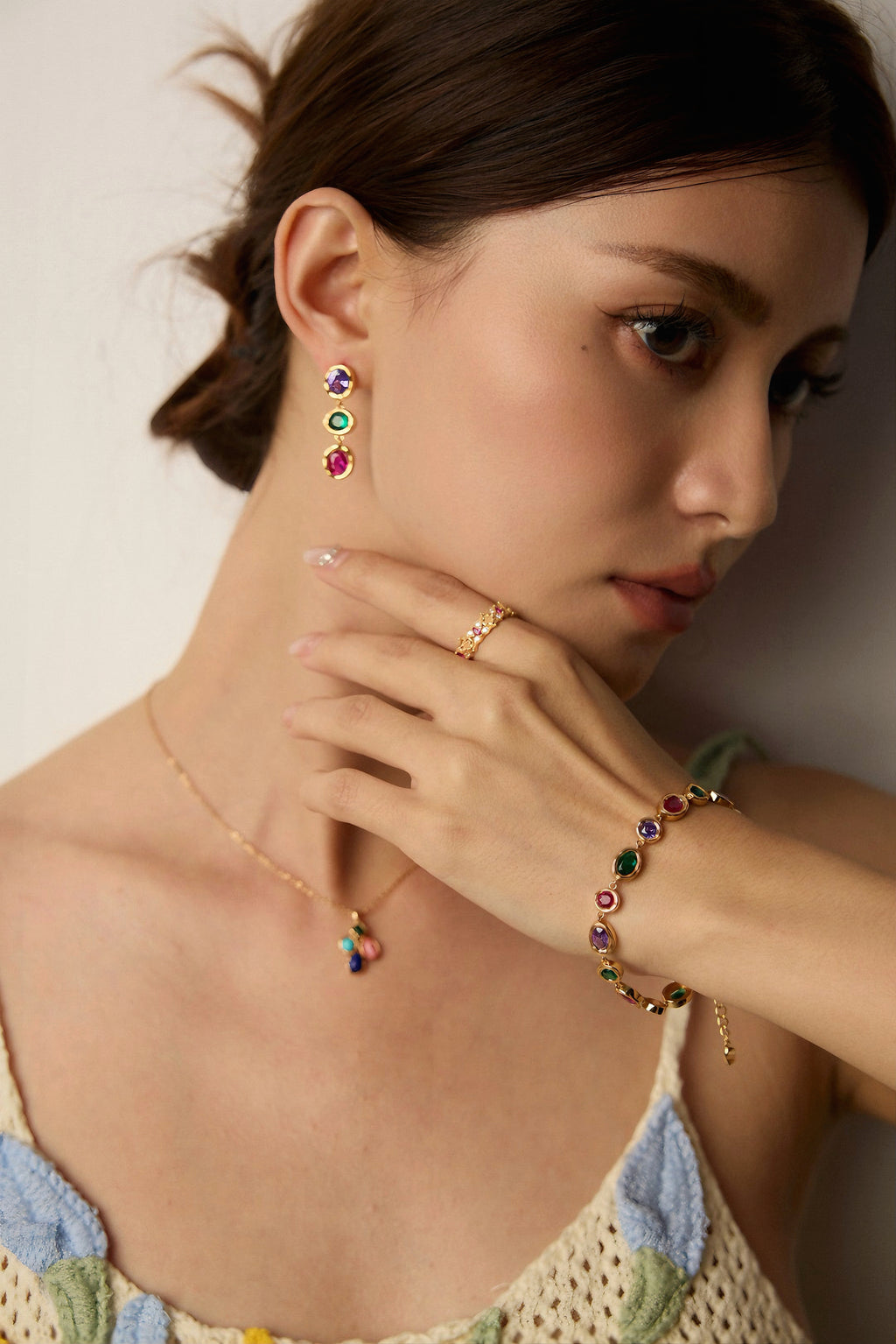 Gemstone bracelet and earrings