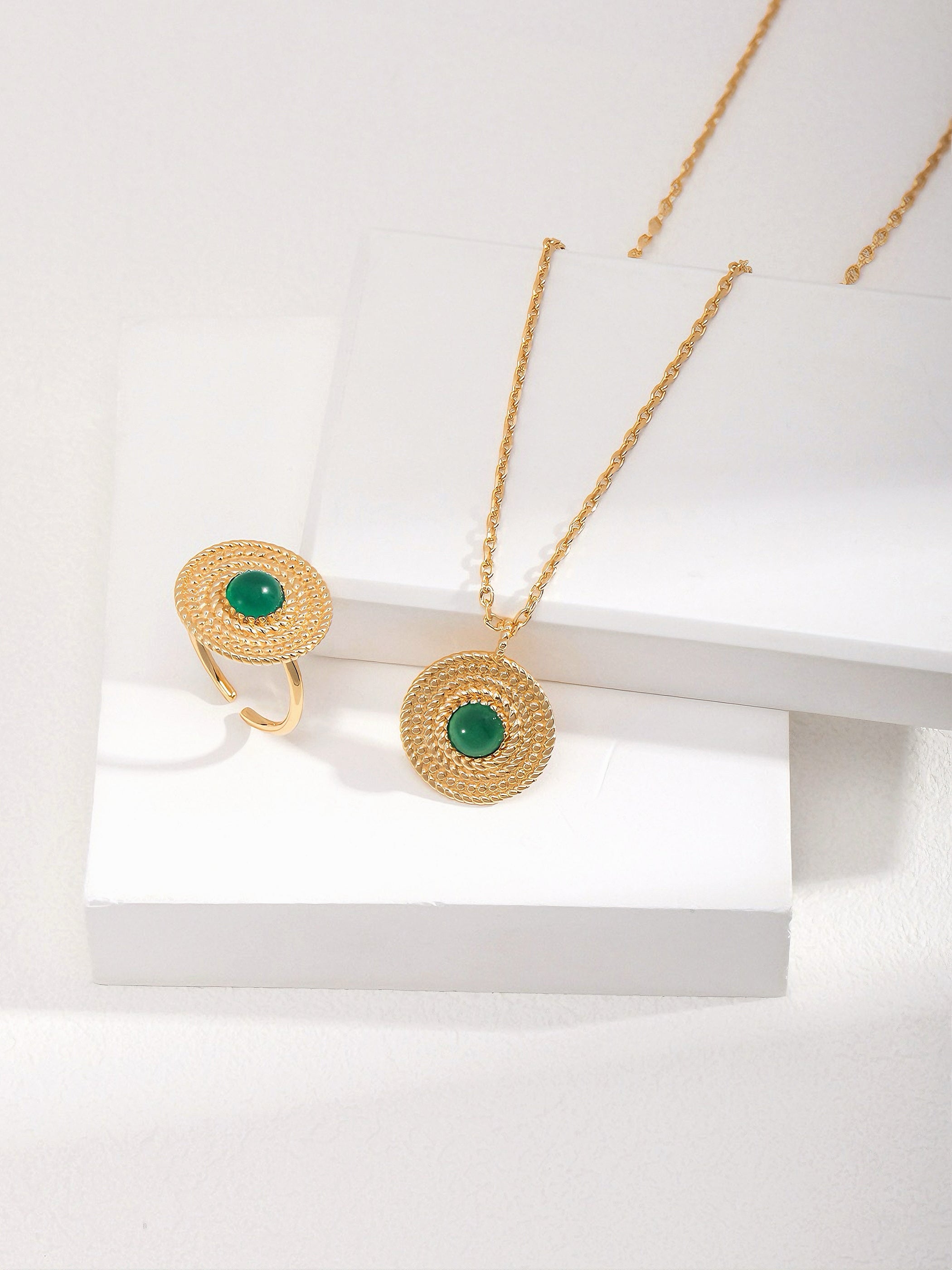 Green Jade 925 Sterling Silver Jewelry Set