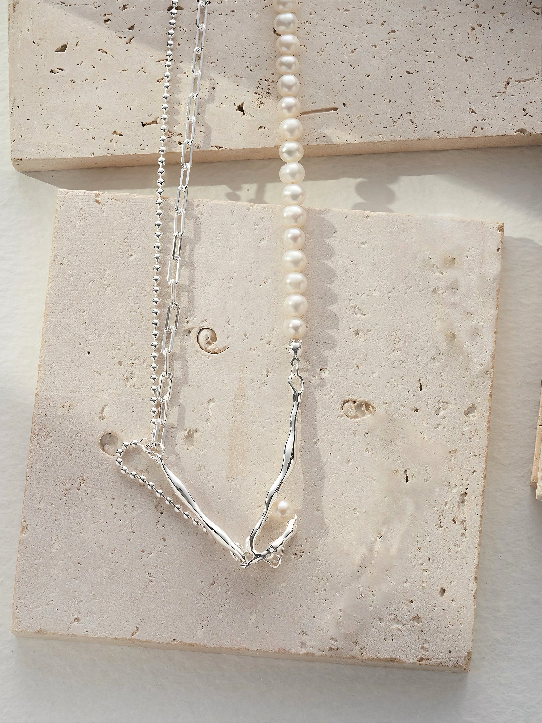 Pure silver pearl necklace