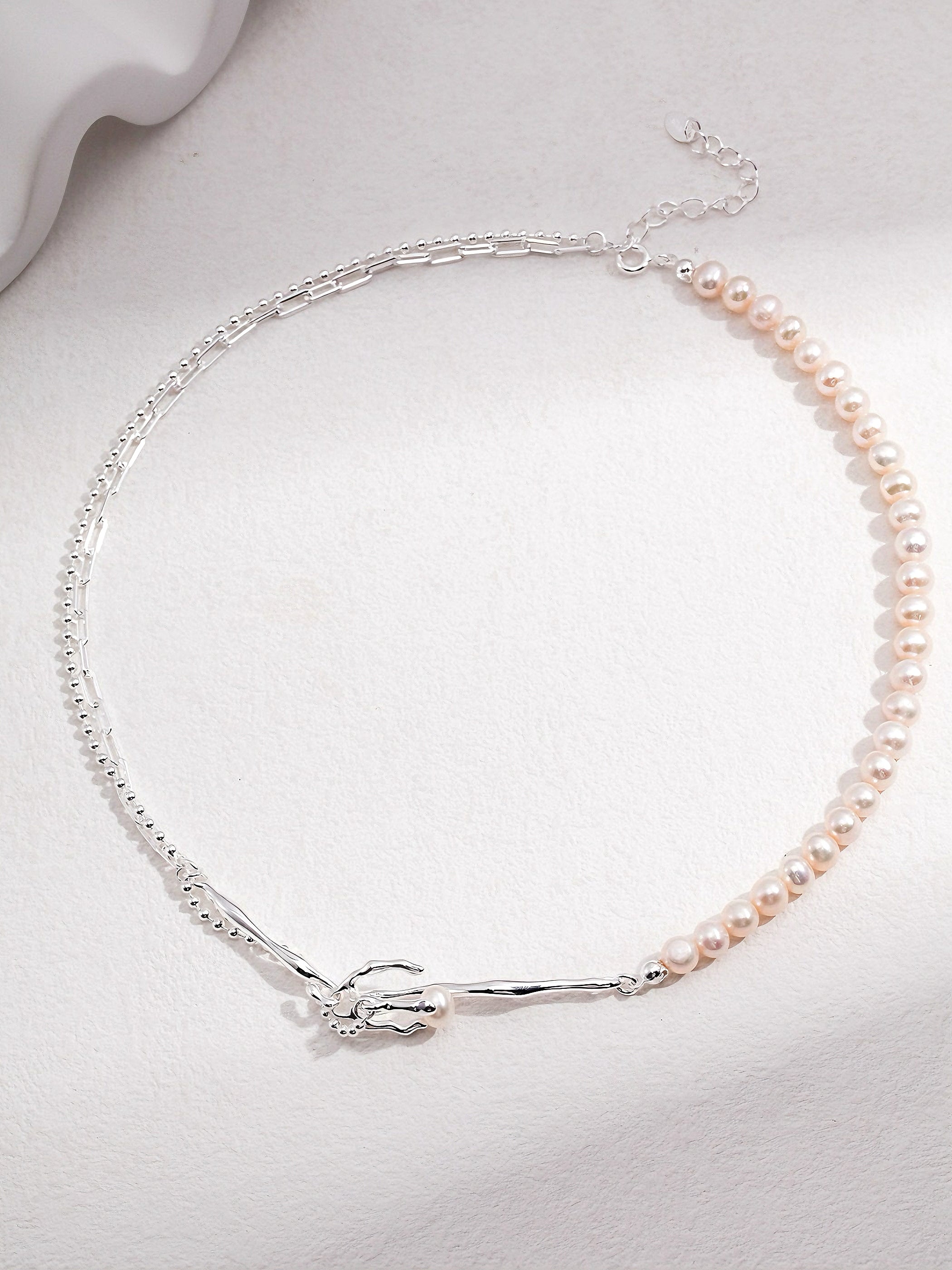 Pure silver pearl necklace