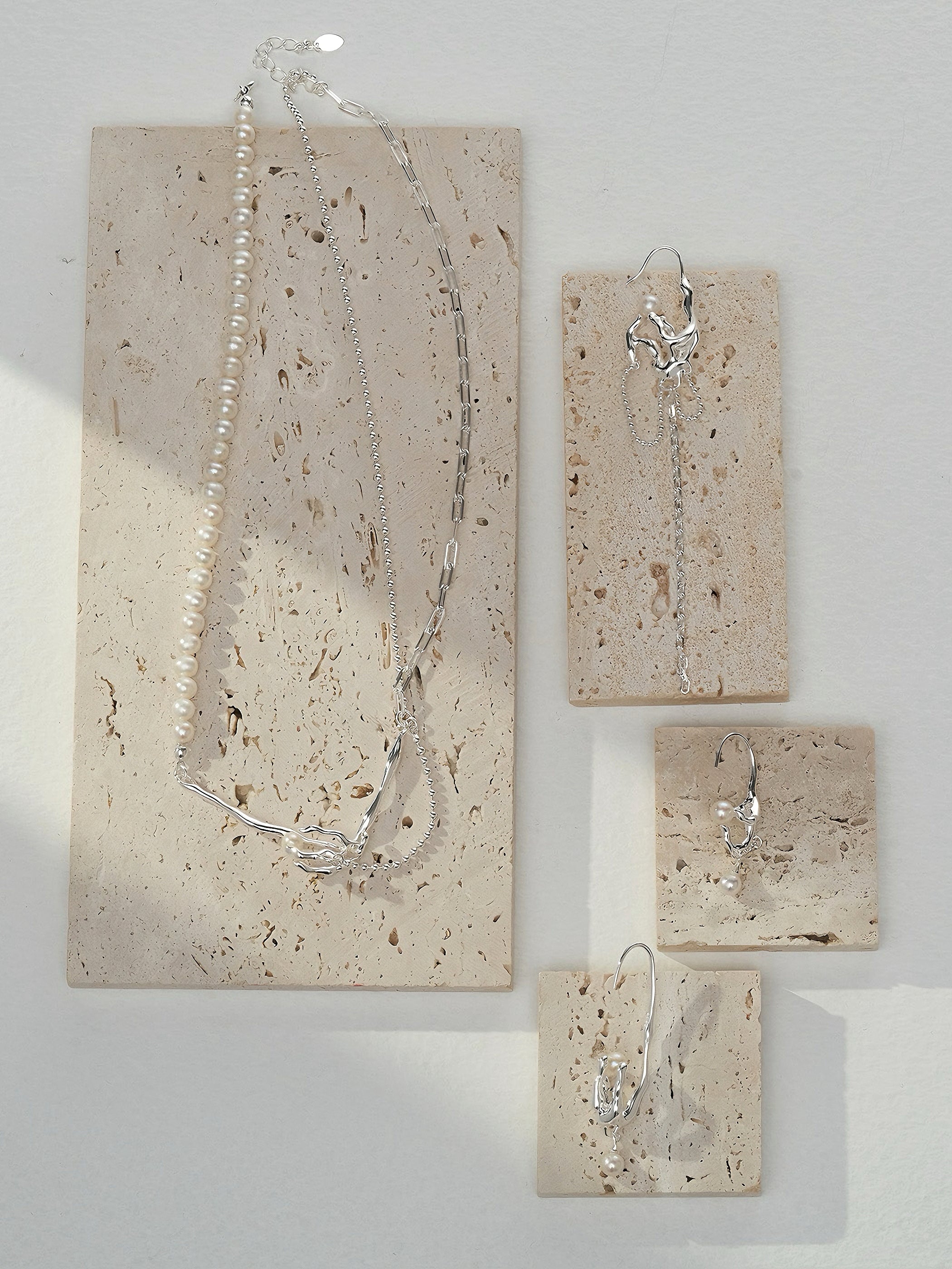 Pure silver pearl necklace