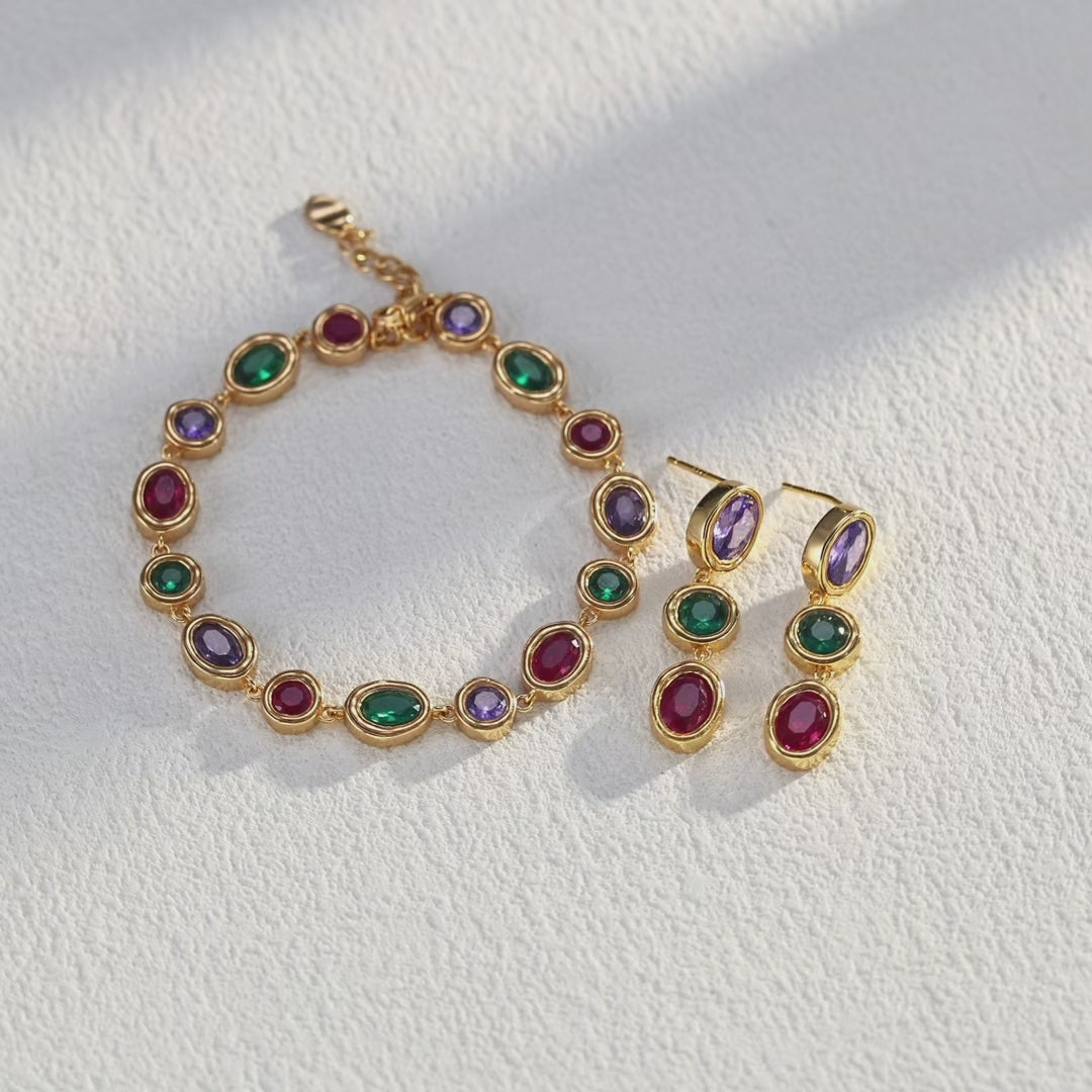 Gemstone bracelet and earrings